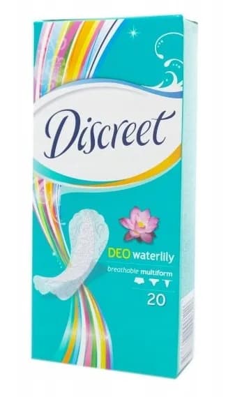 Discreet wkładki higieniczne waterlily multiform oddychające 20 sztuk – opakowanie produktu