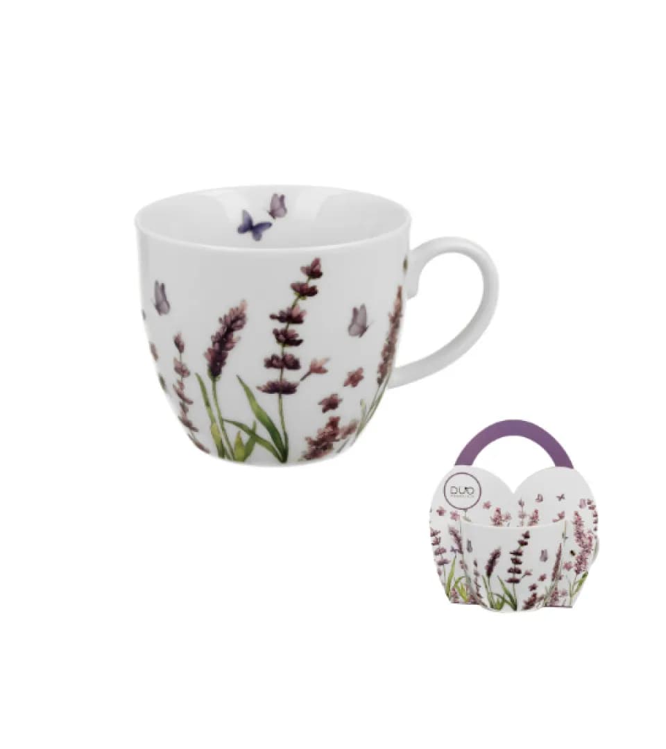 Kubek porcelanowy w koszyczku DUO CLASSIC LAVENDER 460 ml – Lawenda zestaw prezentowy