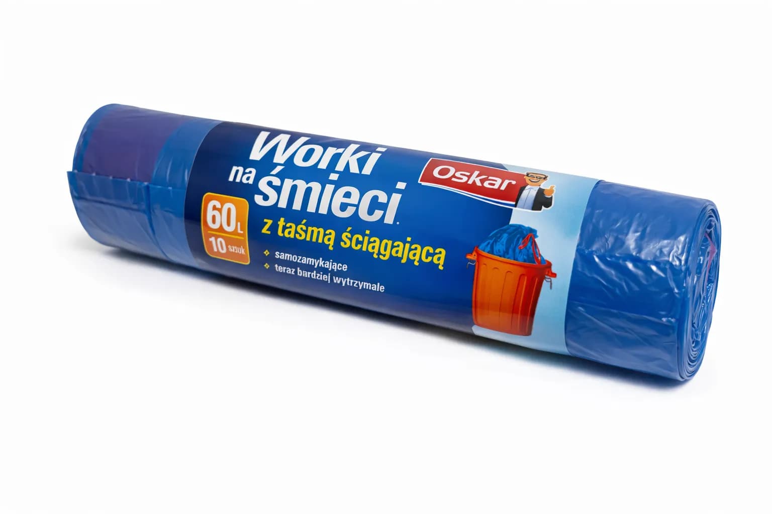 Worki na śmieci z taśmą ściągającą 60L niebieskie OSKAR 10szt
