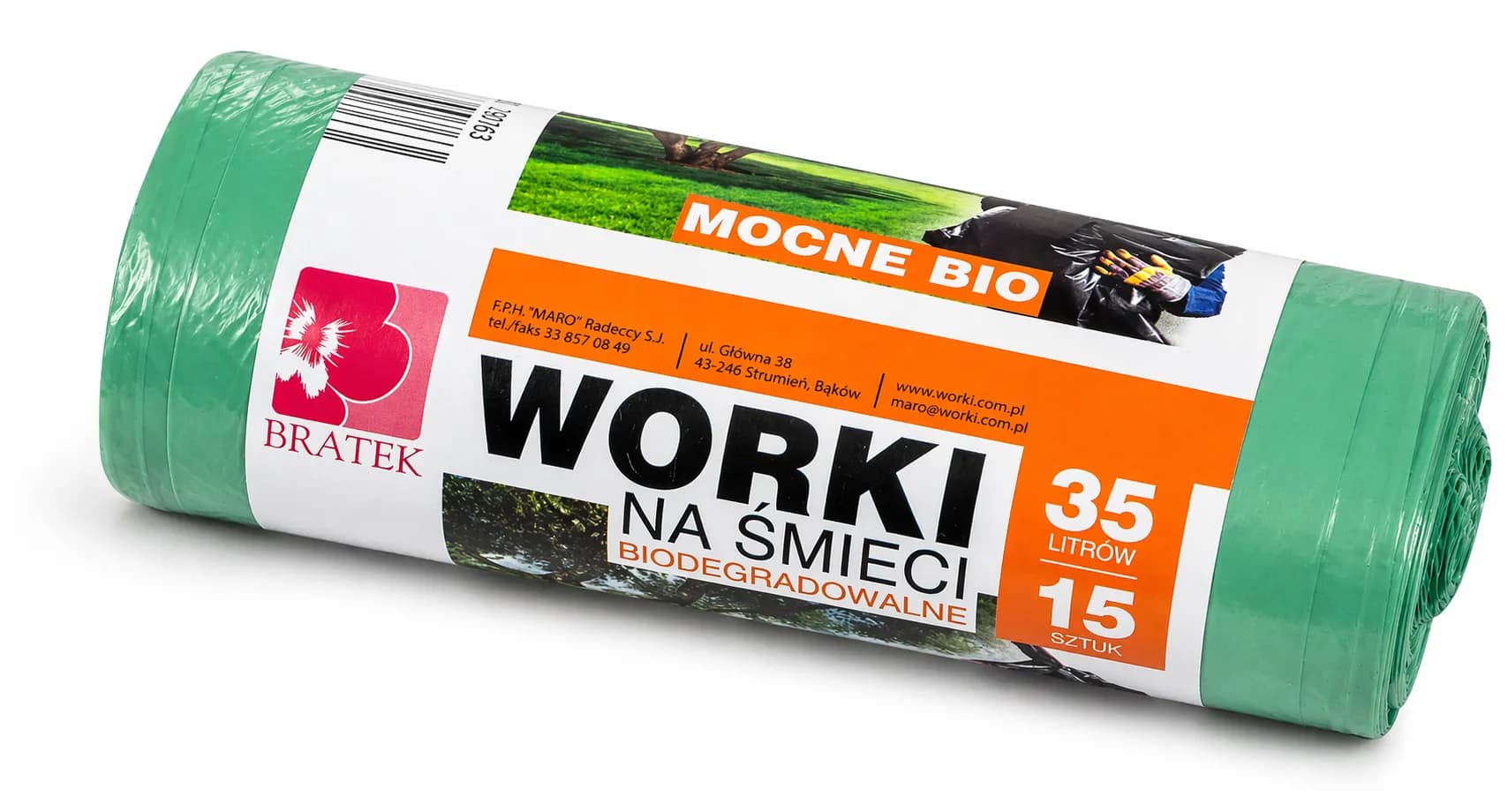 BRATEK Worki do segregacji śmieci 35L BIODEGRADOWALNE 15szt