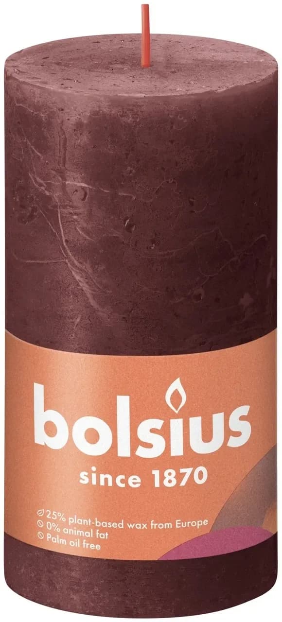 Bolsius świeca pieńkowa rustic shine velvet red 130 × 68 mm – opakowanie produktu