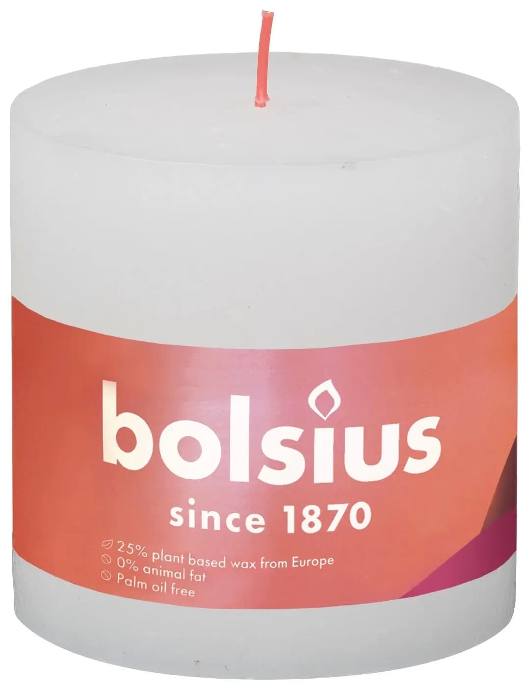 Bolsius świeca pieńkowa rustic shine mroźna biel 100 × 100 mm – opakowanie produktu