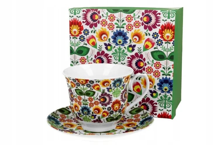 Filiżanka porcelanowa ze spodkiem DUO 250ml CROCUS Łowicz