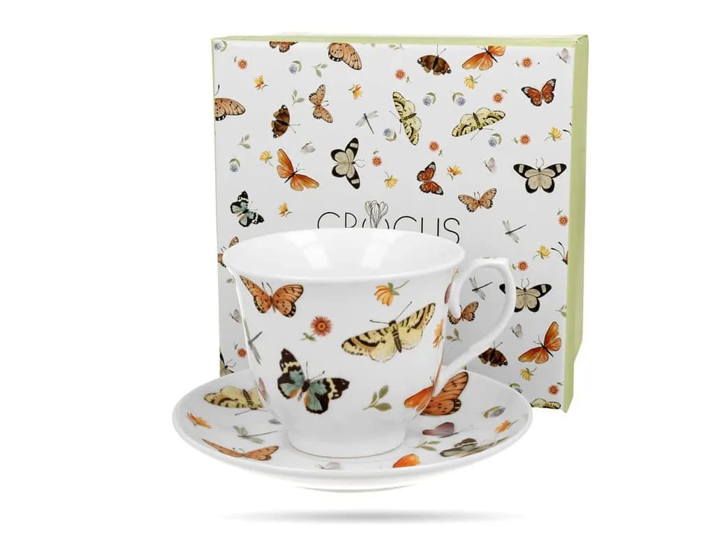 Filiżanka porcelanowa ze spodkiem DUO 250ml CROCUS Motyle