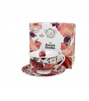 Filiżanka porcelanowowa ze spodkiem 250ml pojedyńcza DUO SPRING ROSES WHITE