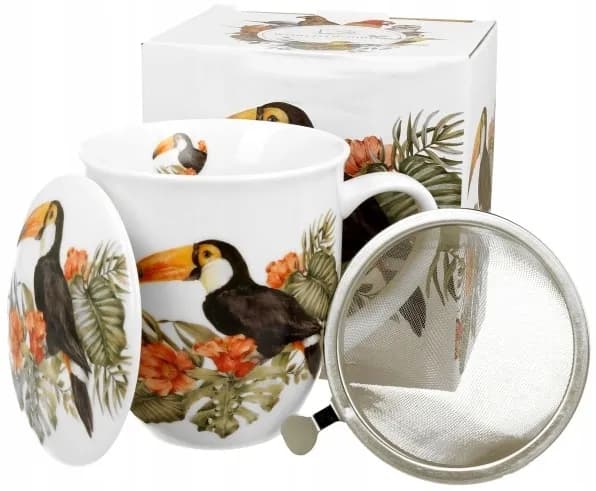 Kubek porcelanowy z zaparzaczem 400 ml – DUO PTASI ŚWIAT Tukan