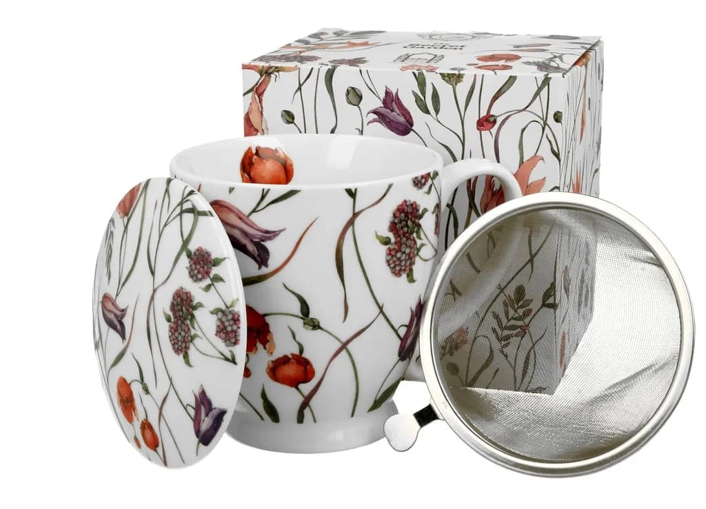 Kubek porcelanowy z zaparzaczem DUO 510 ml FLOWER MEADOW